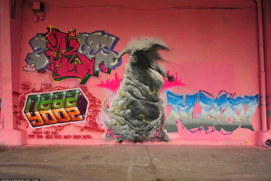 Graffiti d'Ydoz, Neaz (ots), 2robs, 6cyn et Alkov à L'Aérosol Paris (30 septembre 2017)