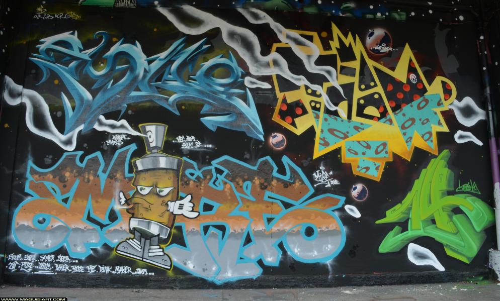 Graffiti de Team, Mire et Mg La Bomba à L'Aérosol Paris (11 avril 2018)